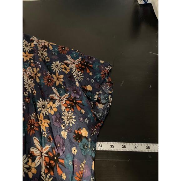 Lotus and Luna Kimono Womens One Size Blue Floral Open Front Lightweight Rayon - Picture 4 of 6